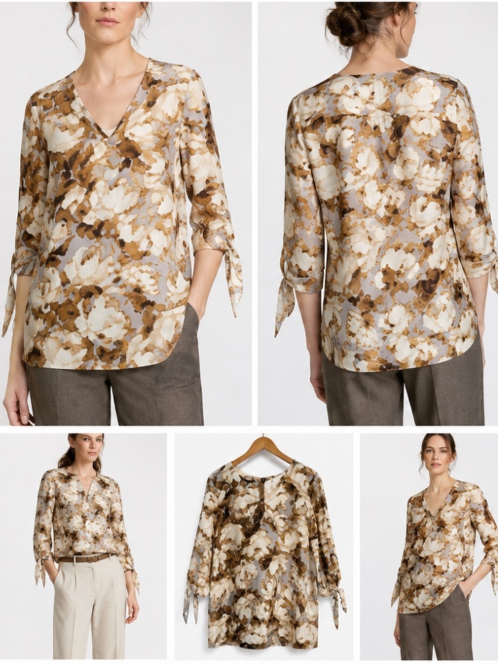 NWT Lafayette 148 Kenna Silk Blouse Small Floral 100% Silk Tie Sleeve Top $398